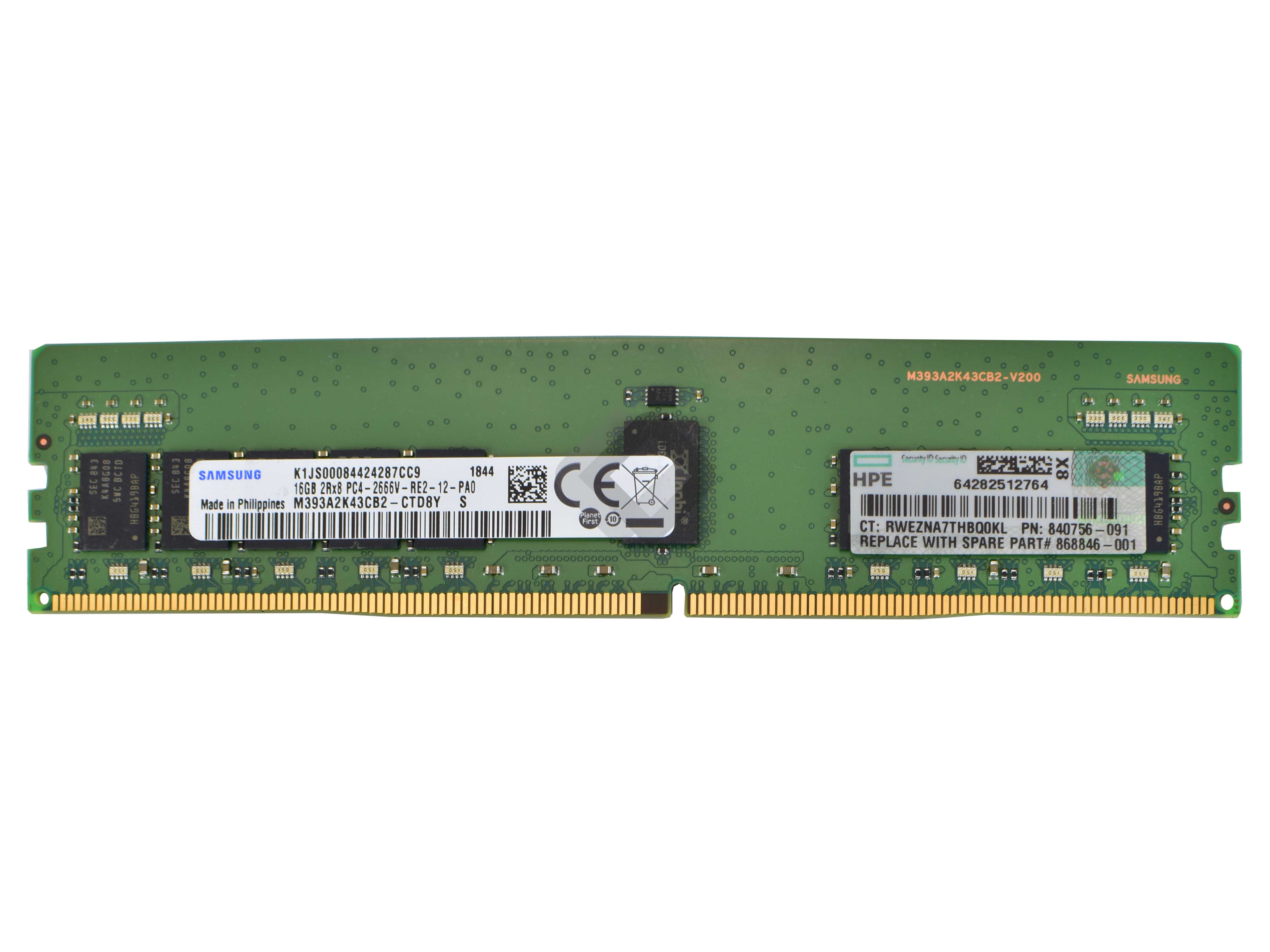 HPE RAM 16GB DDR4 2Rx8 PC4-2666V-R Dimm ECC, 835955-B21, 840756-091