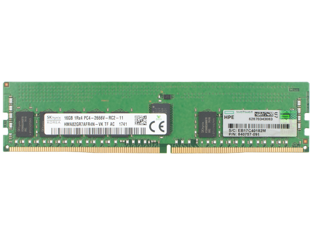 HPE RAM 16GB DDR4 1Rx4 PC4-2666V-R Dimm ECC REG, 815098-B21, 840757-091, 850880-001
