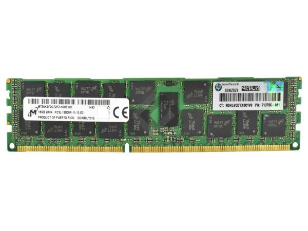 HPE MEM 16GB 2Rx4 PC3L-12800R-11 Dimm, 713985-B21, 713756-081